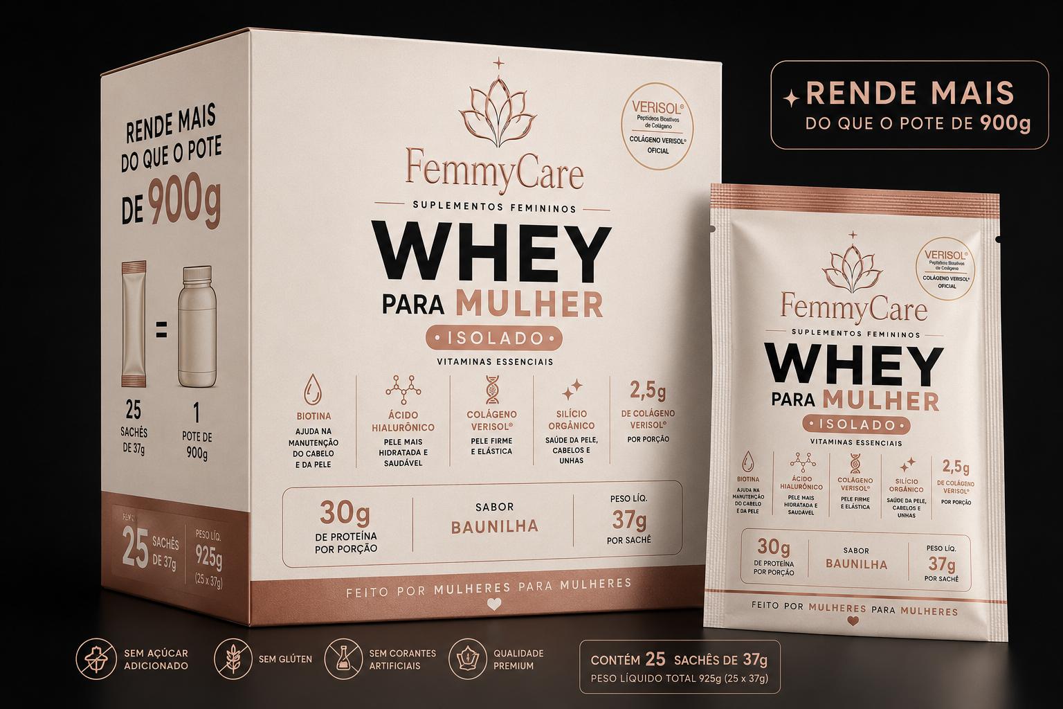 Whey Para Mulher · Caixa 25 Sachês · Baunilha