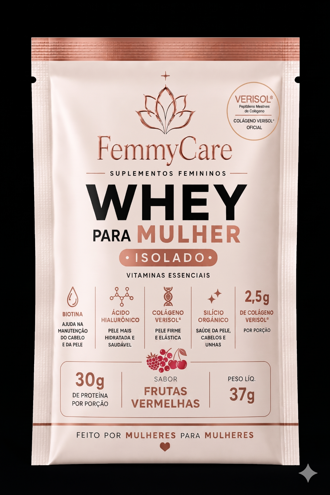 Whey Para Mulher · Sachê Solto · Frutas Vermelhas